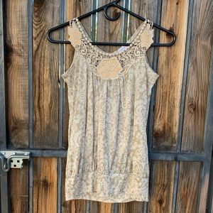 Tan top with beautiful neckline!